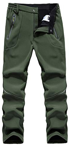 BWBIKE Outdoor Wanderhose Fleece Gefütterte Trekkinghose Winddichte Softshellhose Winter Warm Wasserabweisende Sporthose mit Reißverschlusstaschen， Armee Grün，EU L = Tag XL