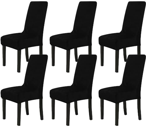 Chickwin Stuhlhussen 6er Set, Samt Dehnbarer Stuhlbezug, Waschbarer Hohen Zurück Stuhlhussen Slipcover Für Esszimmer, Hotel, Küche, Bankett, Partys,Abnehmbaren Stuhl Schutz -Schwarz