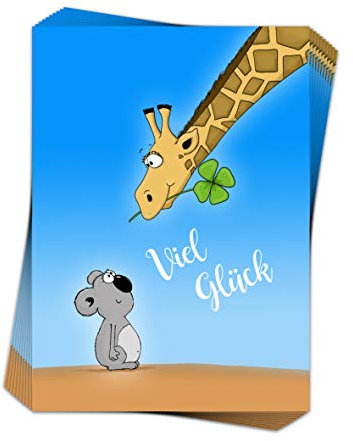emufarm 10 Grußkarten VIEL GLÜCK im Format DIN A6 / niedliche Postkarte mit Koala und Giraffe, Glückwunschkarten Glück (10)