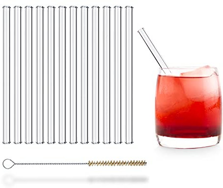 UMI Glasstrohhalme Wiederverwendbar 12 Stück gerade 15 cm inkl. Reinigungsbürste Glas Strohhalme Made in Germany Spülmaschinenfest Trinkhalm Glastrinkhalme Glasstrohalme