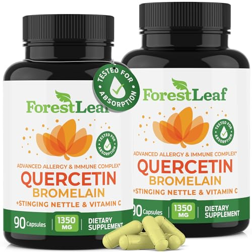 ForestLeaf Quercetin with Bromelain - 1350mg Blend with Vitamin C & Stinging Nettle, Advanced Quercetin 500mg Supplement, Non-GMO Gluten Free, Natural Immune & Respiratory Function 180 Veggie Capsules