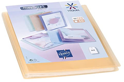 Viquel - Protège documents personnalisable - Reliure Format A4 - Porte vues 120 Vues (60 pochettes) Propysoft - Pochettes transparentes et lisses - Orange translucide