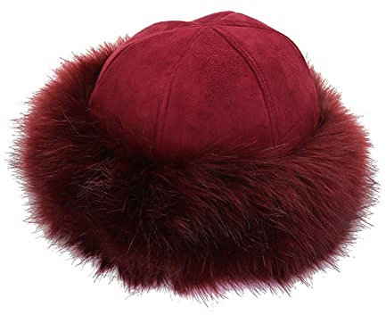 ihreesy Damen Kunstfellmütz,Faux Fuchs Warm Weich Pelz mütze Warm Beanie Mütze Damen Herren Fellmütze Outdoor Skimütze Wintermütze Wildleder Vlies Pelzmütze,Rotwein