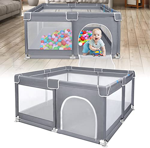 Aufun Laufstall Baby Laufgitter Absperrgitter, L Kleinkinder große Sicherheitsspielplatz, Schutzgitter Krabbelgitterc für Kinder, Dunkelgrau(127x127x68cm)