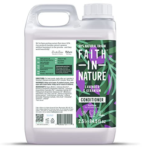 Faith In Nature Natural Lavender & Geranium Conditioner, Balancing for Normal Hair & Scalp, Vegan & Cruelty Free, No SLS, Silicones or Parabens, 2.5L Refill