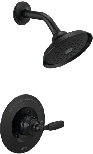Delta Faucet Woodhurst 14 Series Single-Function Shower Faucet Set, Full Body Spray Shower Head, Shower Handle, Black Shower Faucet, Delta Shower Trim Kit, Matte Black T14232-BL (Valve Not Included)