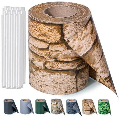 Sichtschutzstreifen Zaun 35 m x 19 cm inkl.20 Clips, PVC Sichtschutz Zaunfolie Sichtschutzstreifen Doppelstabmatten für Gartenzaun (35 m x 19 cm, Stein-Optik grob)