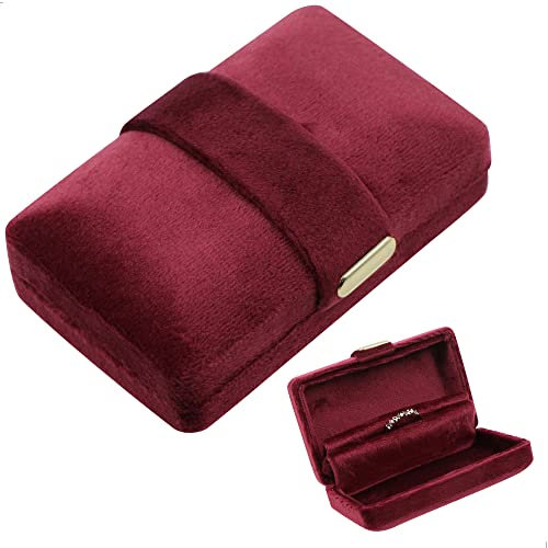 Scatola Regalo in Velluto per Nozze - Doppio anello Anello Cuscino Gioielli Set Coppia Supporto Accessori Anelli Orecchini Collana Bracciale Immagazzinaggio Scatole Contenitori Immagazzinaggio, Rosso