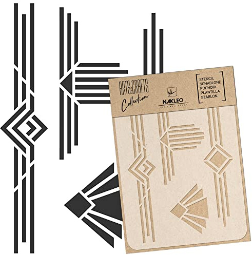 NAKLEO Målningsstencil för hantverk A5 15 x 21 cm, art deco-ramar kantmönster, återanvändbar plast gör-det-själv och scrapbooking ritmall, decoupage konst heminredning, vägg trä tyg möbler
