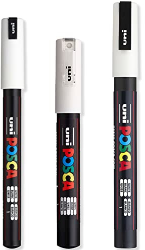 POSCA - Set von ultrafeinen bis feinen Malmarkern - PC-1MR, PC-1M, PC-3M - Weiße Tinte - Packung mit 3 Stück