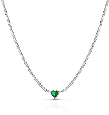 Donipreziosi Collana Tennis Donna in Acciaio con Pietra a Forma di Cuore, Collana Cuore con Zirconi, Ipoallergenica e Antigraffio con Chiusura a Moschettone Placcata Oro Bianco