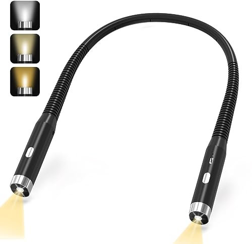 HORJOR Lampada da Lettura 3 Colori LED Luce per Lettura Libri a Letto USB Ricaricabile Luce da Collo 360°Pieghevole, 1000Ah Luce Lettura Libro Notturna per Leggi, Lavora a Maglia, Ripara-Nero