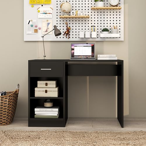 Panana Computer Desk 1 Drawer Home Office Writing Study Desk, Modern Simple Style PC Table, Dressing Desk (Black)