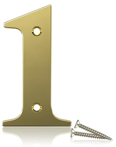 Bwintech 1 Pcs 75mm Height (3 Inch) Pvd Gold Bolted Door Number 1 Stainless Steel 304 House Number, Suitable For Front,Wooden, Composite,UPVC Door