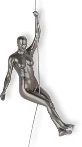 ADM - 'Bergsteiger 4' - Moderne Figurenskulptur aus Kunstharz in Metalloptik zum Aufhängen an der Wand - Anthrazit - H28 cm