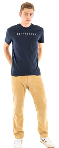 Tommy Jeans Tjm Reg Linear Logo Tee Ext Dm0Dm20744, Maglietta a Maniche Corte, Uomo, Blu (Dark Night Navy), L