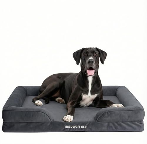 The Dog’s Bed Orthopaedic Dog Bed with Bolsters, Removable Cover, CertiPUR-Certified Foam, Plush Fabric, Grey, XXL