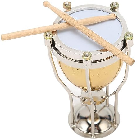 Instruments De Musique Miniatures, Mini Timbales Décoratives De 1,6 X 1,6 X 2,4 Pouces, Ornement De Timbales En Cuivre Exquis, Ornement De Modèle De Maison De Poupée En Bois Composite De Cuivre, Pour