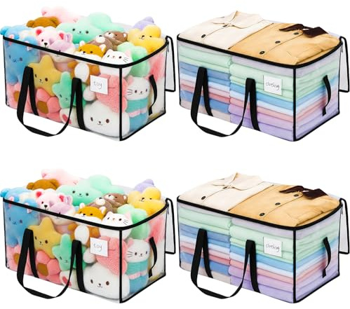 Dntorx 4 unidades de 92 l grandes bolsas de almacenamiento con tapa, cajas de mudanza transparentes grandes con cremallera asa almacenamiento de Navidad para árbol de Navidad bolsa mudanza ropa ropa