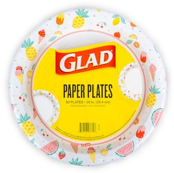 Glad Disposable Paper Plates, Picnic Design, 10 Inch, 50 Count