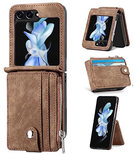 ZCDAYE Wallet Case for Samsung Galaxy Z Flip 6, Leather Phone Case with Card Holder Removable for Women Man, Practical Protective Cases Shell Phone Cover for Samsung Z Flip 6, Brown