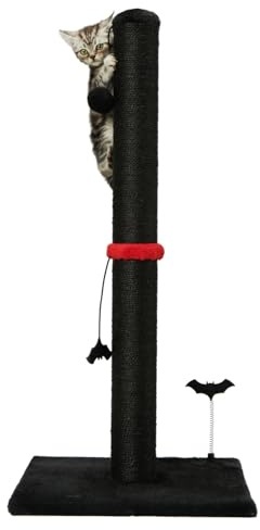 MECOOL Cat Scratching Post Premium Sisal Scratch Posts with Hanging Ball Vertical Scratcher for Indoor Cats and Kittens,Black