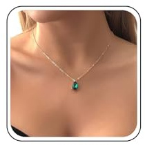 Inateannal Vintage Teardrop Smaragd Halskette Grün Smaragd Anhänger Halskette Smaragds Kristall Choker Halskette Gold Cz Wassertropfen Halskette Braut Kette Halskette