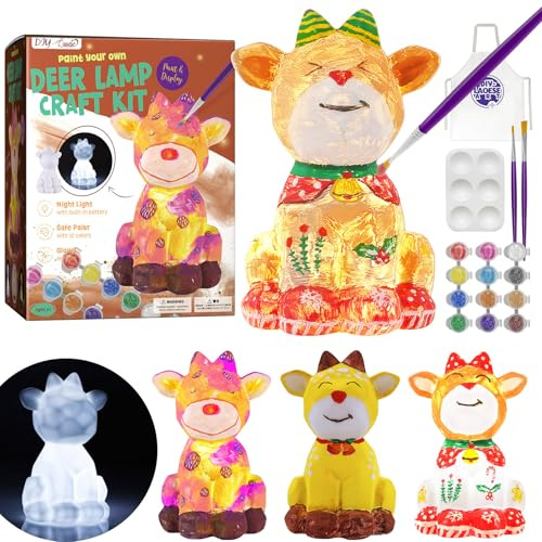 Bastelset Kinder ab 6 Jahre, Weihnachtliches Reh-Lampe-Malset, Basteln Mädchen Junge 6 7 8 9 10 11 12 Jahre, DIY Kreativ Malen Reh Spielzeug, Geschenkideen zum Geburtstag für Kinder
