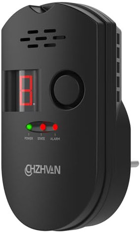 CHZHVAN Rilevatore di Gas, Rilevatore di Fughe GPL/Gas Naturale/Carbone, Plug-in Monitor di Metano e Propano Butano, Allarme Sonoro e Display digitale LED per Cucina, Casa Mobile, Garage