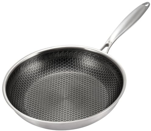KARL HAUSMANN Padella Acciaio Inox Induzione - Ø 24 cm - Professionali Padelle Antiaderente - Manico Ergonomico Rivettato - Bistecchiera Acciaio Inox - Saltapasta Acciaio - Stainless Steel Pan