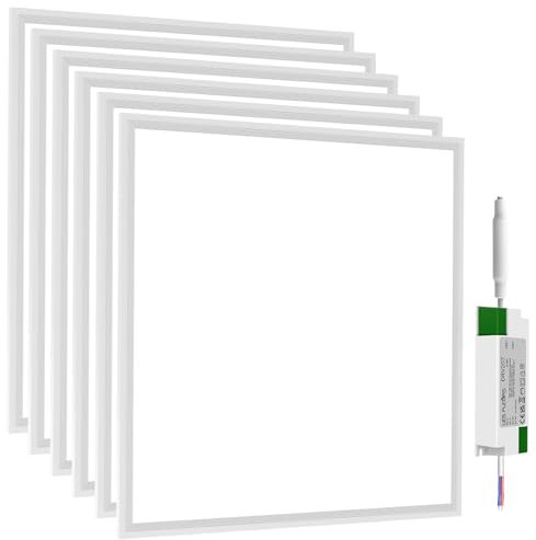 LES FLEURS Square Led Panel Lights 600 x 600 mm, 4000K Natural Light Recessed Office Ceiling Panel Down Light, 30W 3850 Lumen Commercial Flat Backlit Fixture (6 Packs)