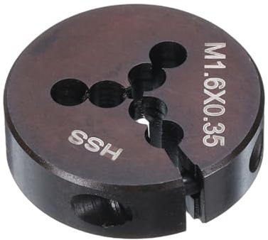 sourcing map Troquel de rosca redondo M1.6 x 0.35 rosca métrica 20 mm OD ajustable mano derecha acero de alta velocidad (HSS) troquel de corte de rosca redondo para reparación de roscas