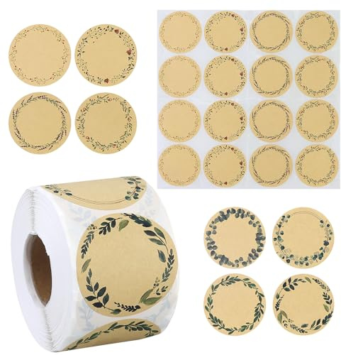 1 rulle kraftpapper klistermärken, 5 cm klistermärken etiketter runda, presentklistermärken för sylt bakning, presentpåsar, flaskor syltetiketter, kökskuvert