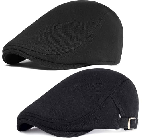 PORSYOND Skärmmössa för män av bomull glidande mössa för män Gatsby Newsboy platt keps män basker, Svart stil 1 + Style2, one size