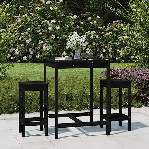 Juroupi 3-TLG. Gartenbar-Set Schwarz Massivholz Kiefer Bartisch Mit Barhocker Set Bartisch Mit StüHlen Bar Theke Tresen