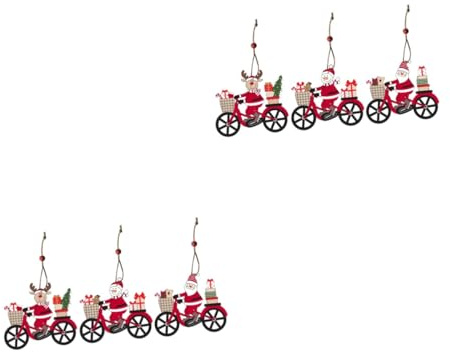 Zerodeko 2 Sätze Weihnachts-puppenanhänger Aus Holz Mini Santa Weihnachtsschmuck Fahrrad Weihnachtsschmuck Christbaumspitze Gnom Weihnachtsdekore Ornamente Tür Funkeln Hölzern 3 Stück * 2