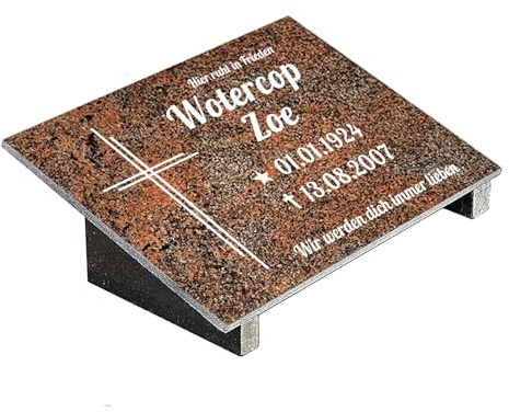 Grabplatte mit Inschrift aus Granit Multicolor Rot, personalisierbar Gedenktafel für Urnengrab, Wählmotiv, Grabstein für 1-2 Pers., Urnengrabstein (Multicolor Rot, 20x30cm mit Stützen, Kreuz2)