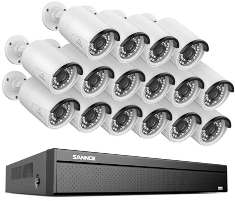 SANNCE 4K POE CCTV Security Camera System, 16 Channel NVR 8MP with 16x Surveillance Cameras, 2-Way Audio Recording, Human/Vehicle Detection, NO HDD