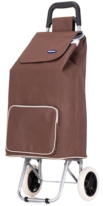 Lightweight Aluminium Shopping Trolley on Wheels - 59L Capacity, Durable, Easy to Maneuver & Fold for Convenient Storage – Ideal for Groceries, Laundry, and Errands (Chocolate Brown)