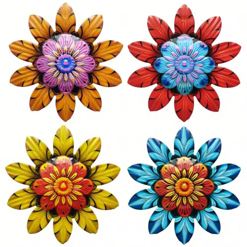 4PCS Flower Garden Ornaments, Indoor Outdoor Garden Wall Art Hanging Decor | sunflower garden ornaments, easy to hang, garden wall art outdoor, decorative for fences, sheds courtyard spaces