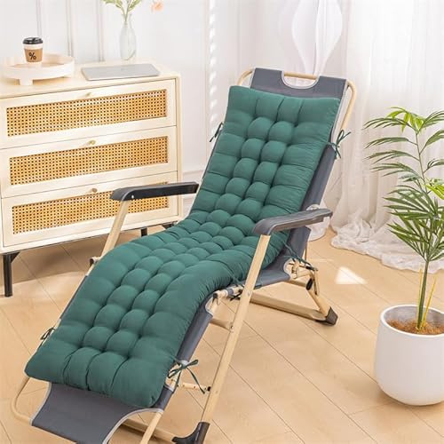 Hixingo Cuscino per Sdraio da Giardino Reclinabile, Cuscini Sedia Reclinabile con Cinghie, Spesso Cotone Cuscino di Ricambio per Giardino, Patio, Sedia a Dondolo (Verde,48x155x8cm)