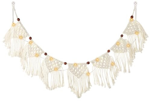 AOOHA Macrame Wall Hanging,Macrame Tassel Bead Art Cotton Rope Bohemian Wall Decor,Boho Woven Tapestry,Geometric Tapestry Fringe Garland for Bedroom,Living Room,Office,Apartment Ornament