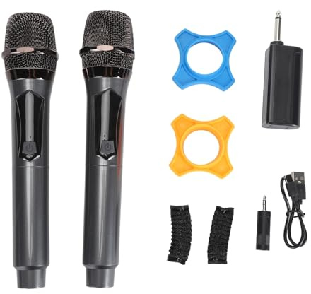 Pilipane 2PCS Wireless Microphone Dynamic Cordless Handheld Microphone with LED Display Universal Connectivity for Home KTV Stage Grey ABS Battery