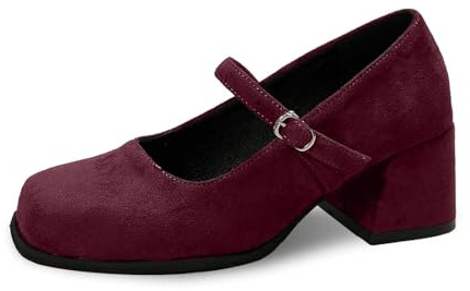 Pumps dam breda fötter skor – eleganta klackskor små med klack bröllopsskor sommar dansskor bekväma damskor halvskor traditionella skor högklackar för remmar Dirndl, vin, 40 EU