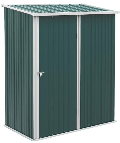 Outsunny Casetta da Giardino 1.34m², 161.5x94.5x196cm, Verde | Acciaio Zincato, Capanno da Giardino, Tetto Inclinato, Guanti, Porta Bloccabile, Capanno Porta Attrezzi