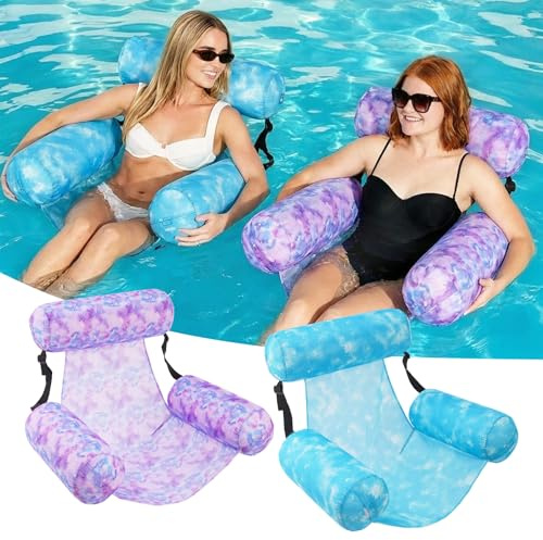 Inflatable Pool Float Chair - 2 Pack Pool Floats Adult Heavy Duty, Water Floating Lounge Chairs, Blow up Floaties Adults for Summer Fun Party Lake Beach