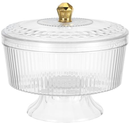 MOKKHNB Coupe à trifle avec couvercle 33 cm - Plat de service à fruits transparent sur pied - Présentoir à desserts pour gâteaux à étages, salades, pâtisseries - Idéal pour les réceptions