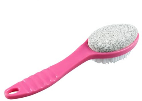 AKOAK 2-in-1 natürliche Bimsstein-Fußbürste mit Kunststoffgriff, Fußfeile, Hornhautentferner, Pediküre-Werkzeug, Peeling-Schrubber für abgestorbene Haut, 1 Packung