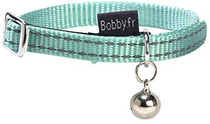 Bobby Canifrance, Safe, Collar para Gatos en Nylon de Colores, Resistente, Antiahogo, Reflectante, Ajustable, Turquesa, 30 x 1 cm