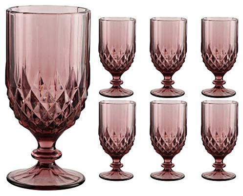 Dibor Wine Glasses Set of 6 Pink 340ml Dishwasher Safe Goblets Alfresco Dining Glassware